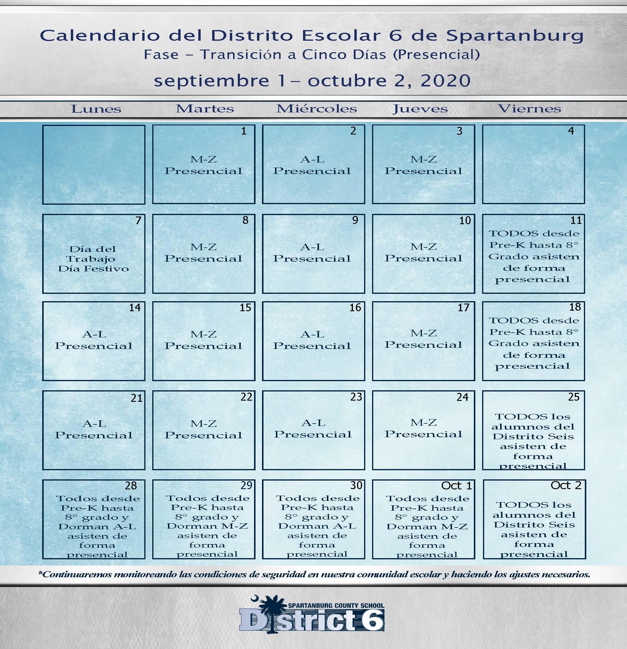 Spanish version calendar